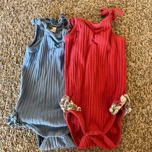 kate quinn Ribbed Tank One-Piece Bodysuits in Blue and Red